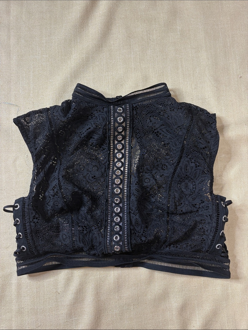 Victoria's Secret Black Lace High-Neck Cropped Camisole with Eyelet Trim